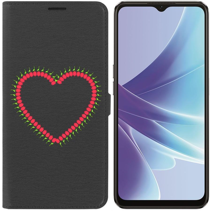 

Чехол-книжка Eco Book для Oppo A57s Сердце из тюльпанов, Черный