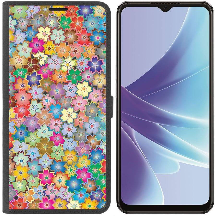 

Чехол-книжка Eco Book для Oppo A57s Цветочный паттерн 4, Черный