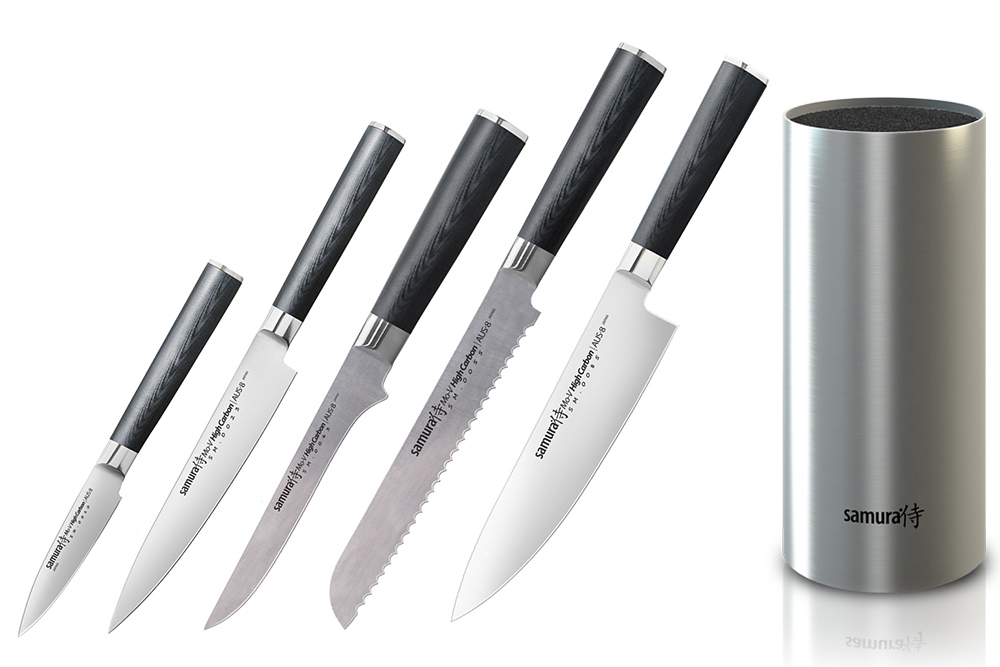 фото Набор из 5 кухонных ножей samura mo-v и металлической подставки 55655413