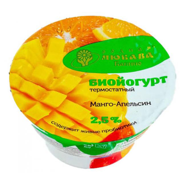 

Биойогурт Родная Любава с наполнителем манго-апельсин 2,5% 130 г
