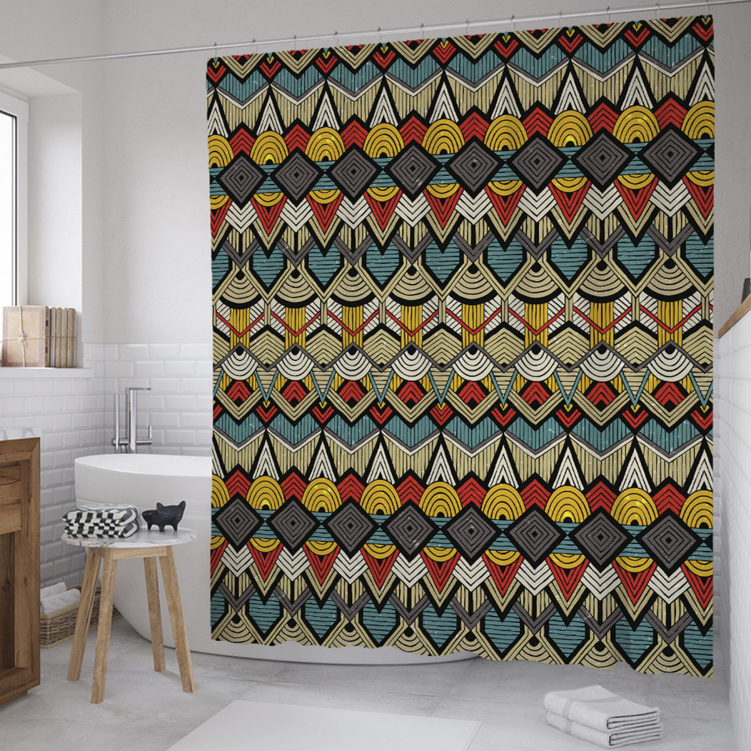 

Штора для ванной JoyArty "Перуанский орнамент" из сатена, 180х200 см с крючками, Синий, Перуанский орнамент