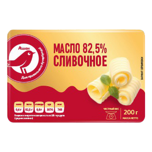 фото Сливочное масло ашан красная птица 82,5% бзмж 200 г