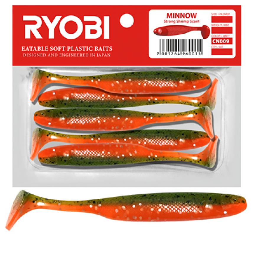 

Мягкая силиконовая приманка риппер Ryobi Minnow 95 мм., 5 шт., cn009, Красный;зеленый, Minnow