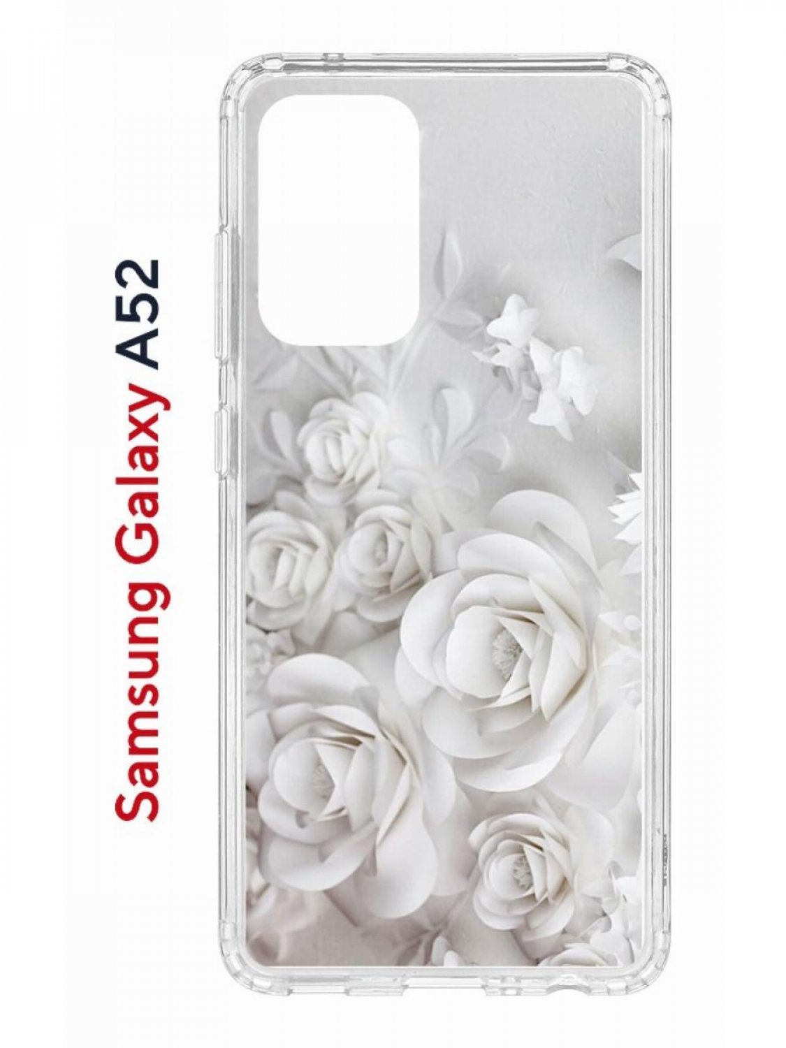 Чехол на Samsung A52 Kruche Print White roses,противоударный бампер,с защитой камеры