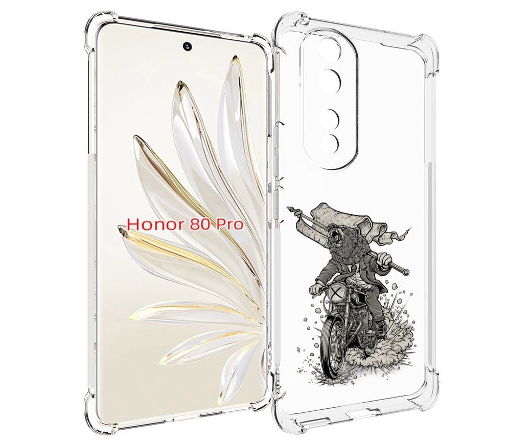 Чехол MyPads медведь на мотоцикле для Honor 80 Pro