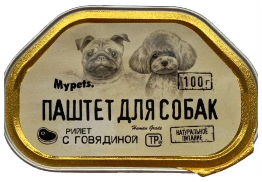 фото Влажный корм для собак mypets паштет с говядиной, 100 г