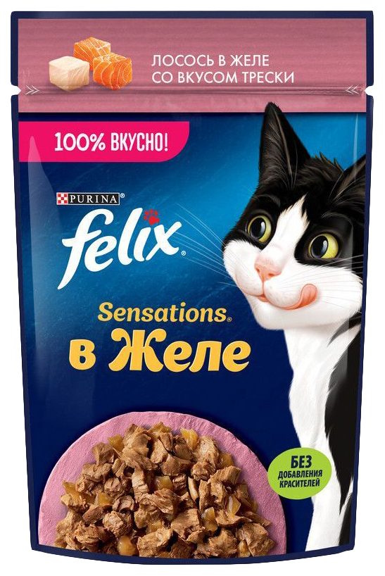 фото Влажный корм для кошек felix sensations с лососем и треской в желе, 75 г