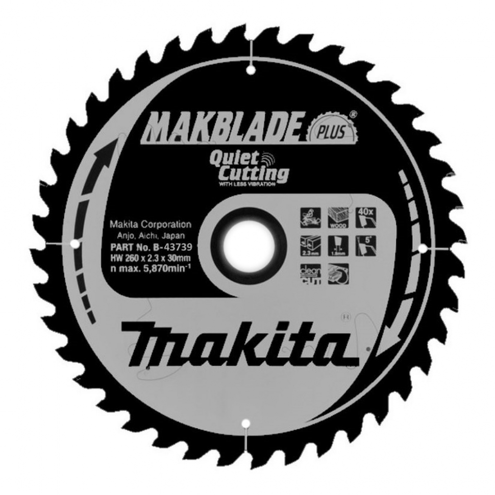 фото Пильный диск для дерева makblade-plus, 260x30x40z. makita b-43739