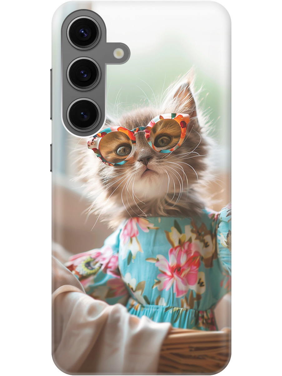 

Силиконовый чехол на Samsung Galaxy S24 с рисунком "Кошечка в голубом платье", Белый;голубой;серый, 20011913
