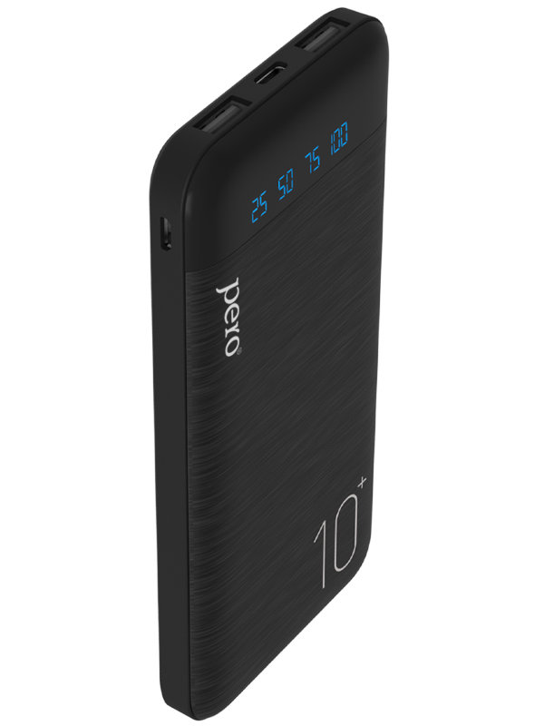 фото Внешний аккумулятор pero power bank pb03 10000mah 2xusb-a 2.1a black pb03bl