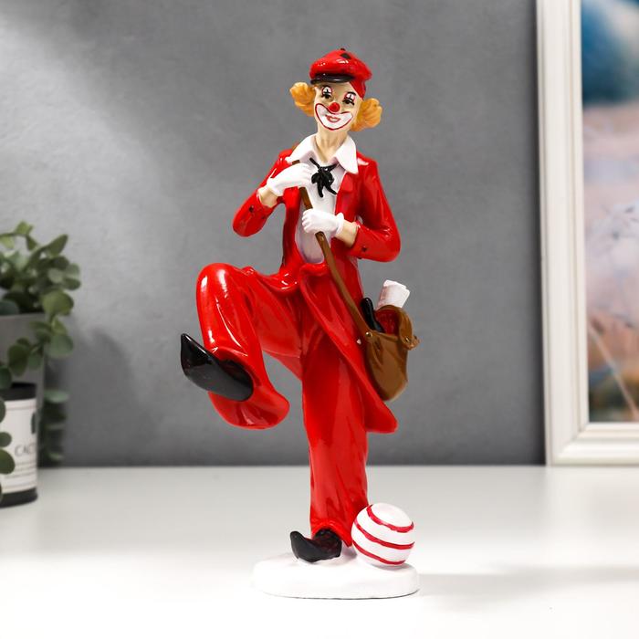 

Сувенир полистоун Клоун с мячом и сумкой 25,5х9,5х12 см, Красный