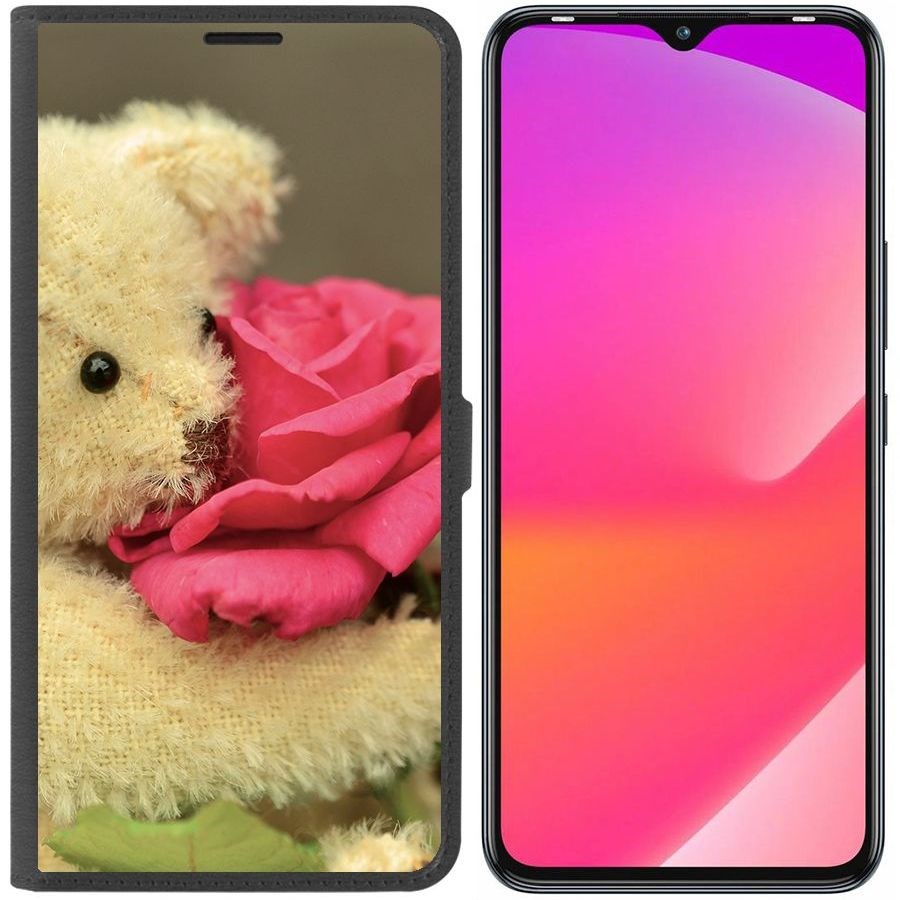 

Чехол-книжка Eco Book для Infinix Smart 6 Plus Медвежонок с розой, Черный