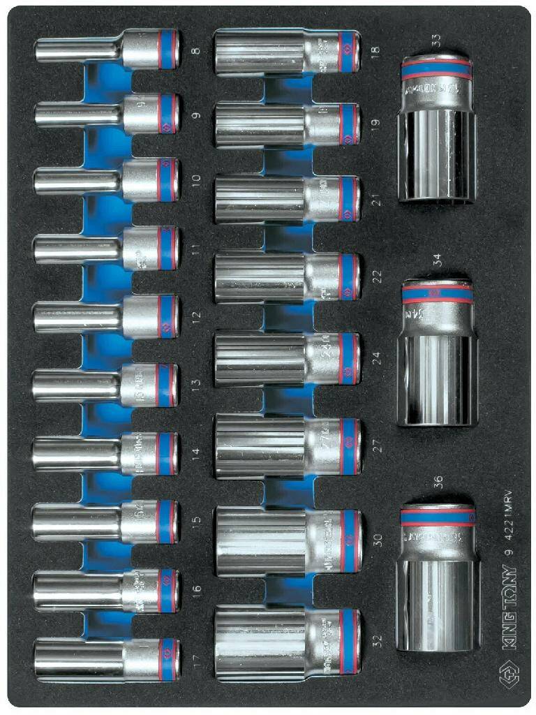 KING TONY 9-4221MRV KING TONY Набор глубоких торцевых головок 1/2 , двенадцатигранные, 8-3