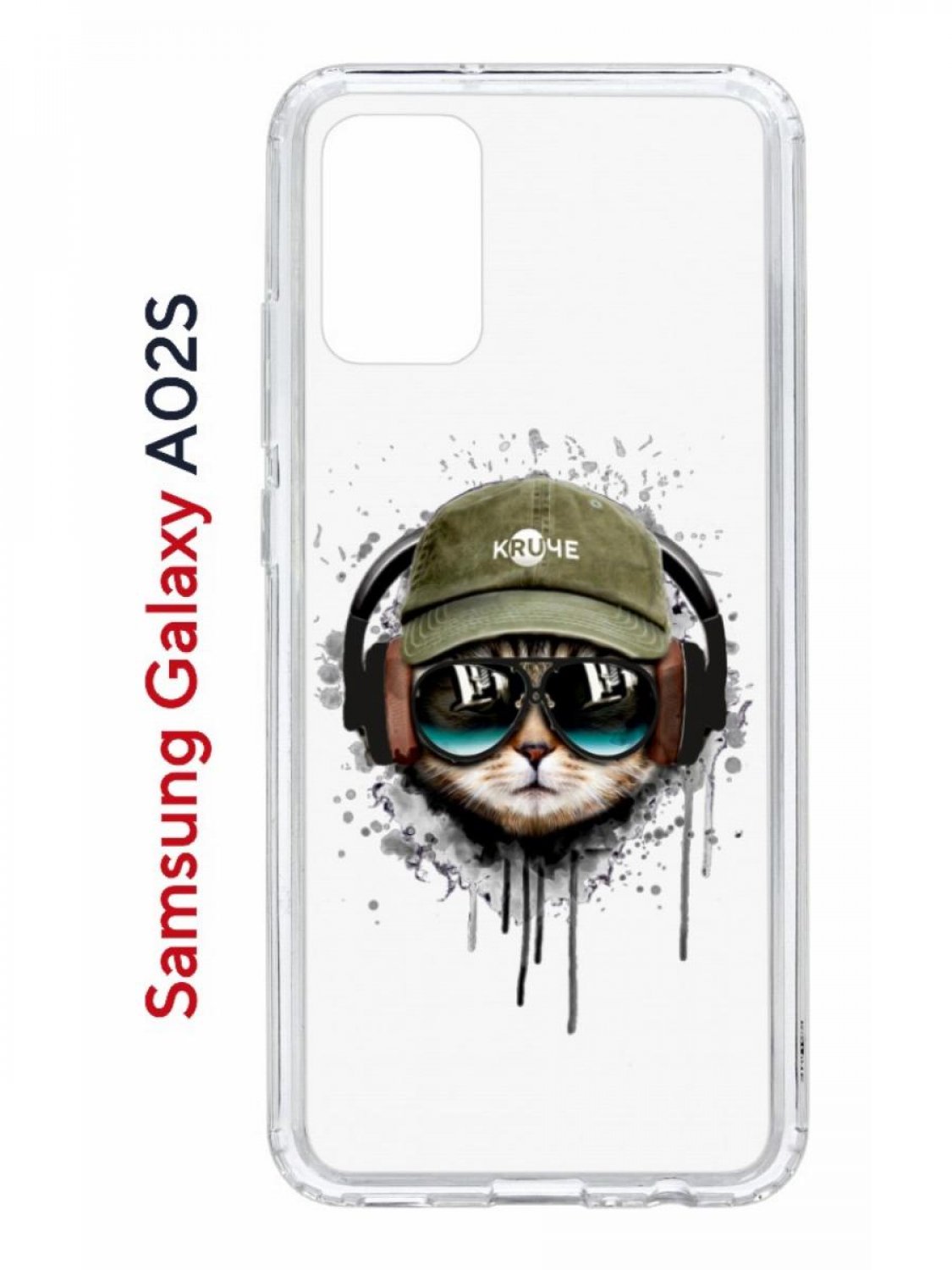 Чехол на Samsung Galaxy A02s с принтом Kruche Print Кот в наушниках, противоударный бампер