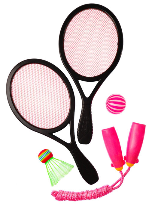 фото Спорт и отдых набор. летний (скакалка, ракетки для тенниса, воланчик, мяч) рыжий кот