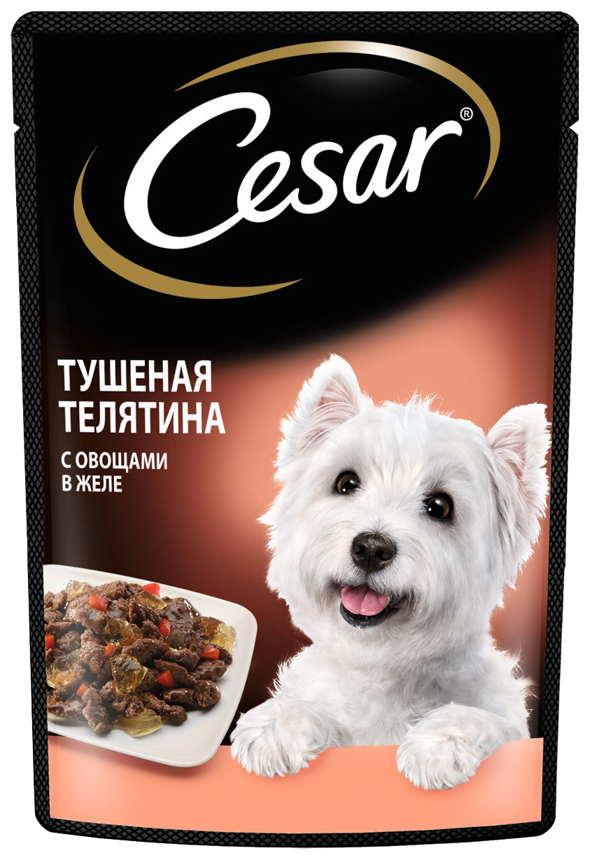 фото Влажный корм для собак cesar тушеная телятина с овощами в желе, 85 г