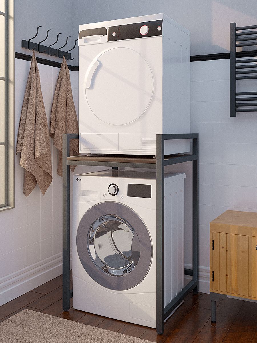 Стеллаж-стойка для стиральной и сушильной машины N-LOFT, глубина 50 см, дуб темный термо