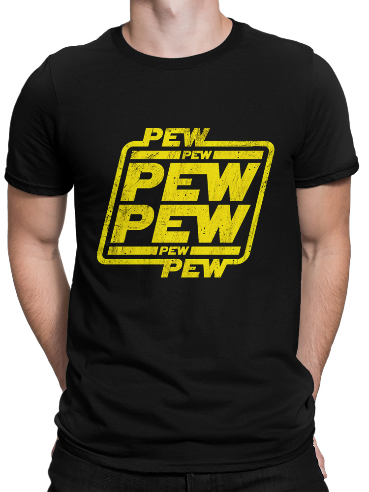 фото Футболка мужская design heroes pew pew / прикольная футболка с надписью43 черная xl