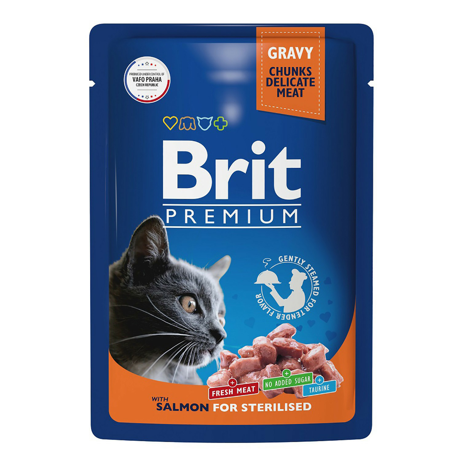 фото Влажный корм brit premium с лососем в соусе для взрослых стерилизованных кошек 85 г