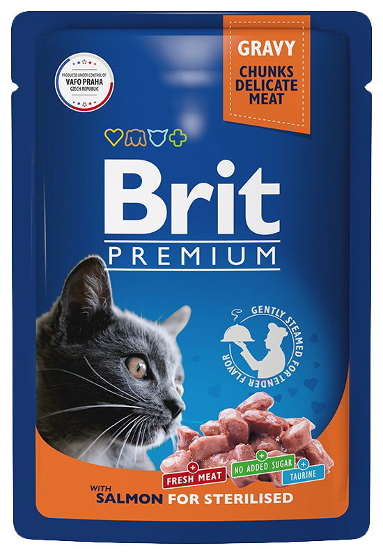 фото Влажный корм для взрослых стерилизованных кошек brit premium с лососем в соусе, 85 г