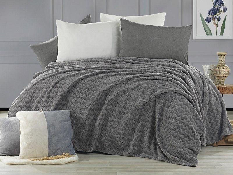 Плед из полиэстера KARVEN SUPER SOFT P943 BENZIA темно-серый 160х220
