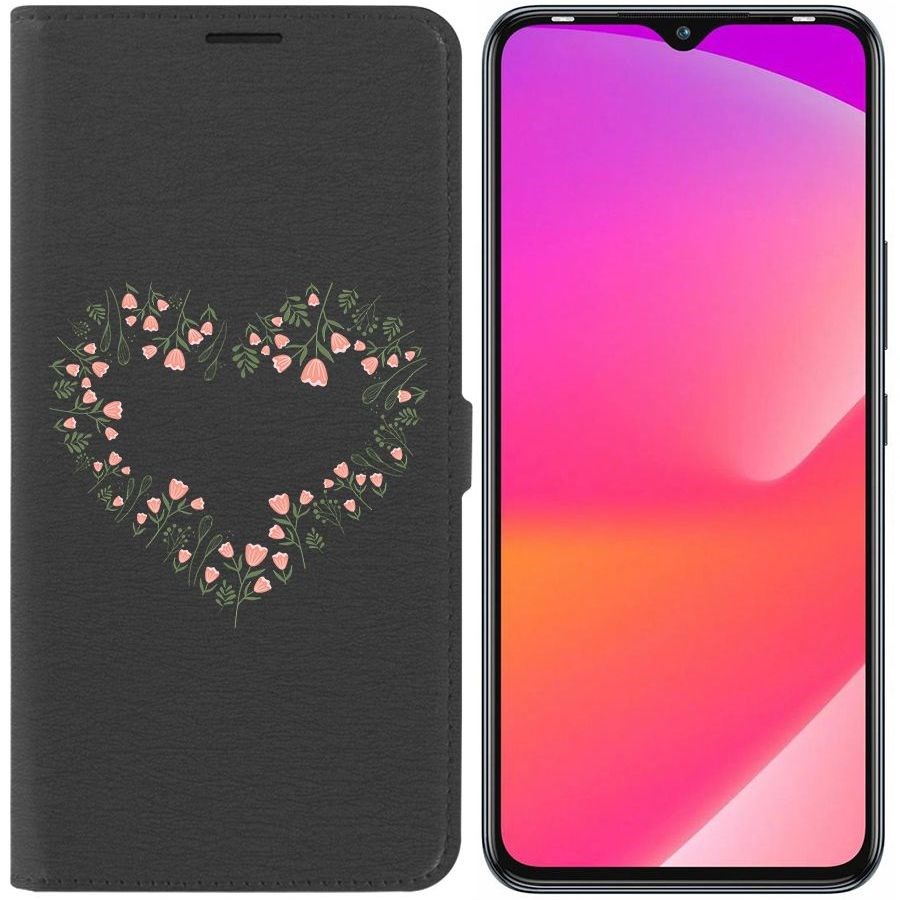 

Чехол-книжка Eco Book для Infinix Smart 6 Plus Цветочное сердце, Черный