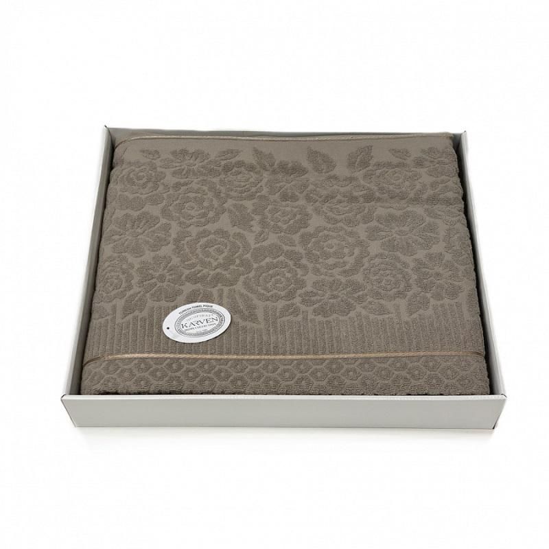 Плед из хлопка махровый KARVEN P959 ROSE V4 темно-бежевый 220х240