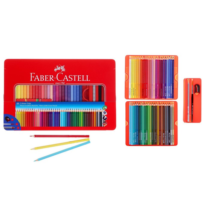 

Карандаши цветные акварельные 48 цветов Faber-Castell GRIP 2001, трехгранные с массажными, Разноцветные