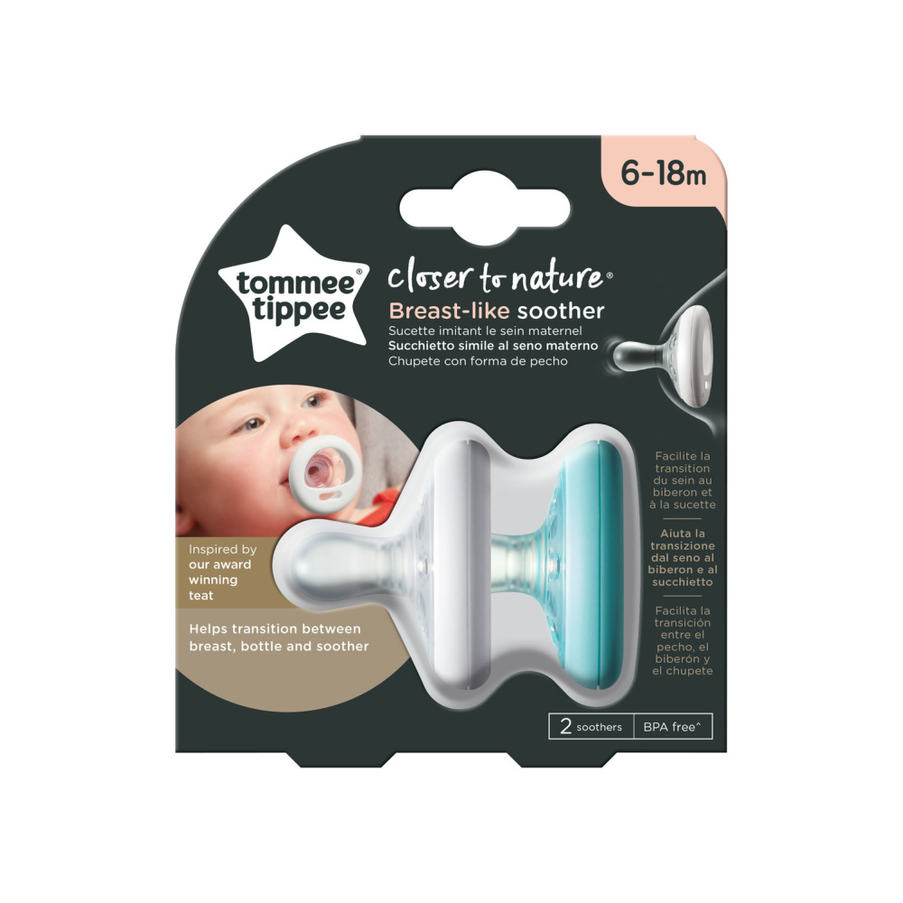 

Соска-пустышка силиконовая Tommee Tippee, Breast-like, 6-18 мес, 2 шт, Белый;голубой, Breast-like