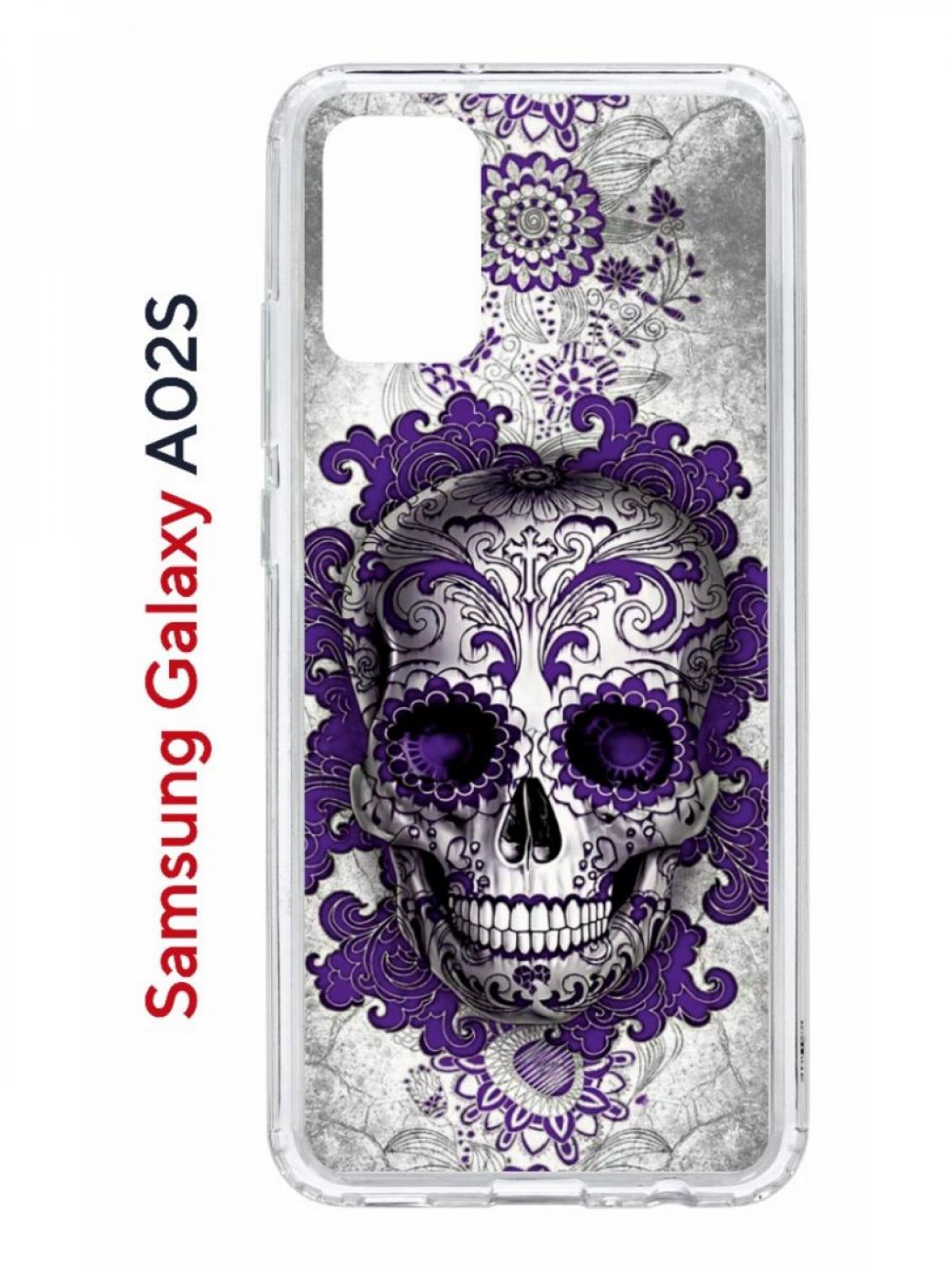 

Чехол на Samsung Galaxy A02s с принтом Kruche Print Sugar Skull, противоударный бампер, Прозрачный;фиолетовый;серый;белый, Самсунг А02с