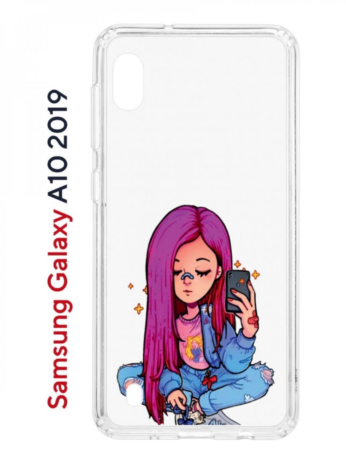 фото Чехол на samsung galaxy a10 2019 с принтом kruche print pink hair, противоударный бампер кruче