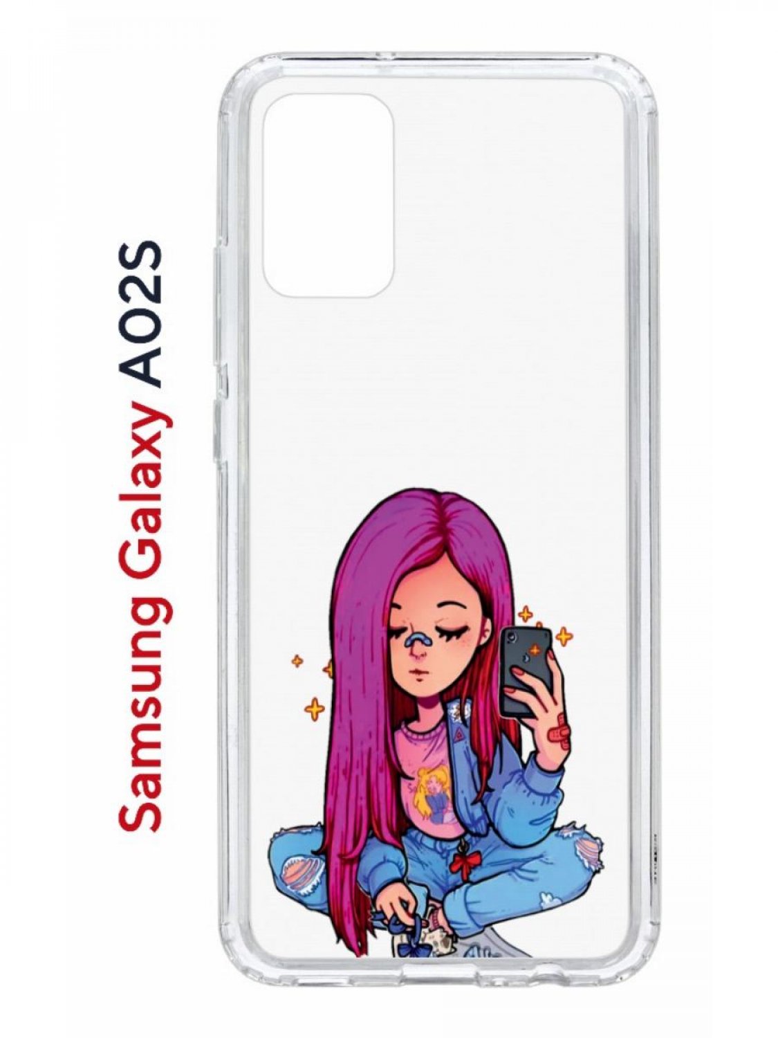 Чехол на Samsung Galaxy A02s с принтом Kruche Print Pink Hair, противоударный бампер