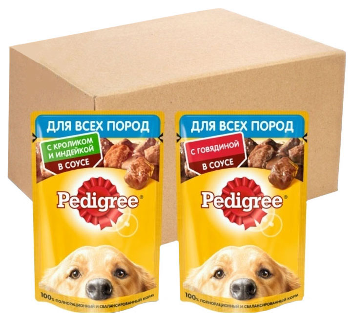

Влажный корм для собак Pedigree Два вкуса, 42 шт х 85 г