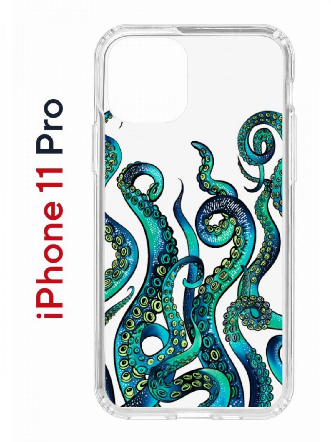 

Чехол на iPhone 11 Pro с принтом Kruche Print Щупальца, бампер с защитой камеры, Прозрачный;зеленый;синий;желтый, Айфон 11