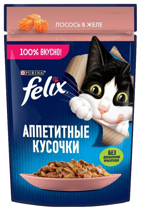 

Влажный корм для взрослых кошек Felix с лососем в желе, 75 г, Аппетитные кусочки