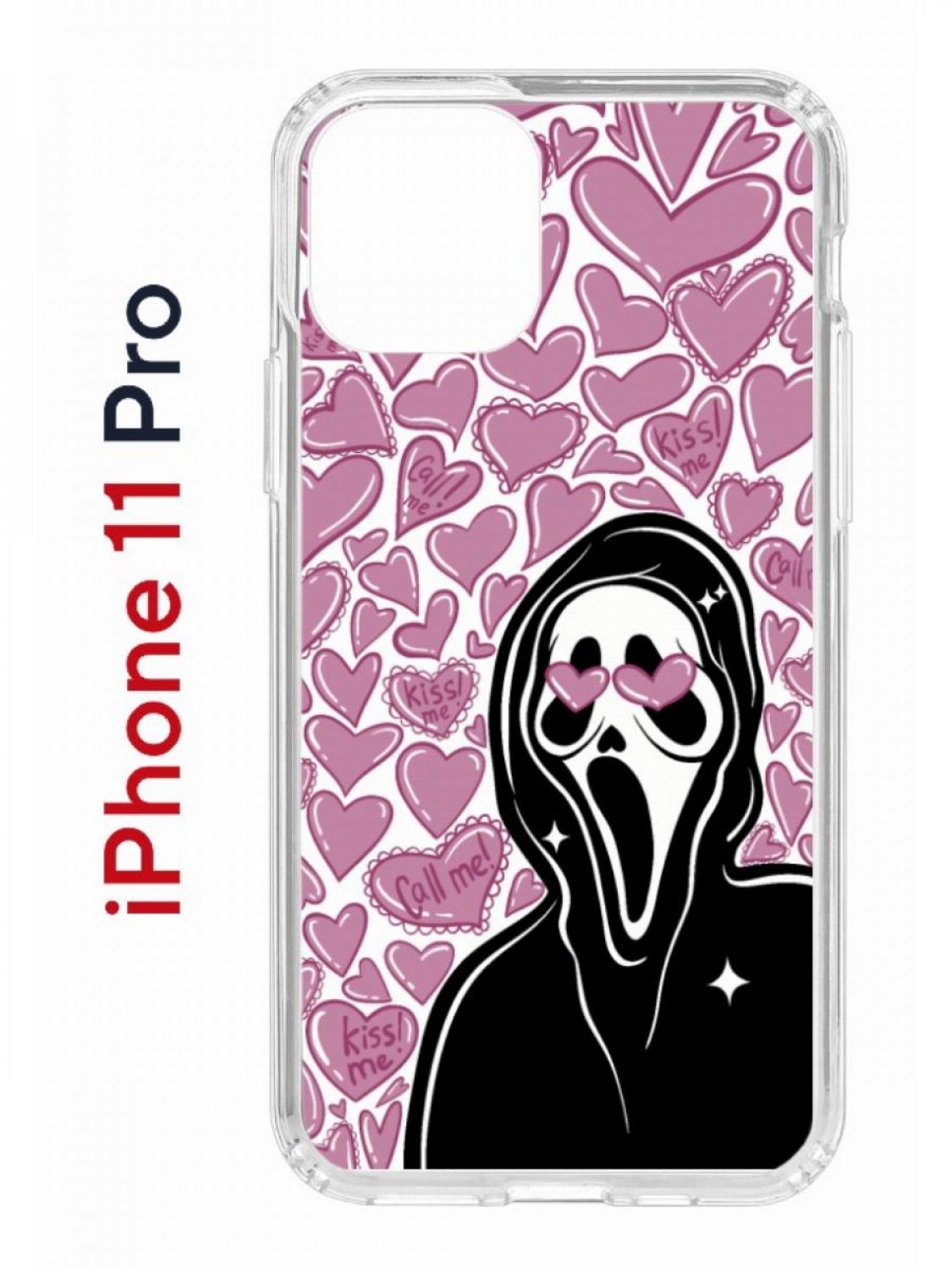

Чехол на iPhone 11 Pro с принтом Kruche Print Любовь и Крик, бампер с защитой камеры, Прозрачный;розовый;черный;белый, Айфон 11