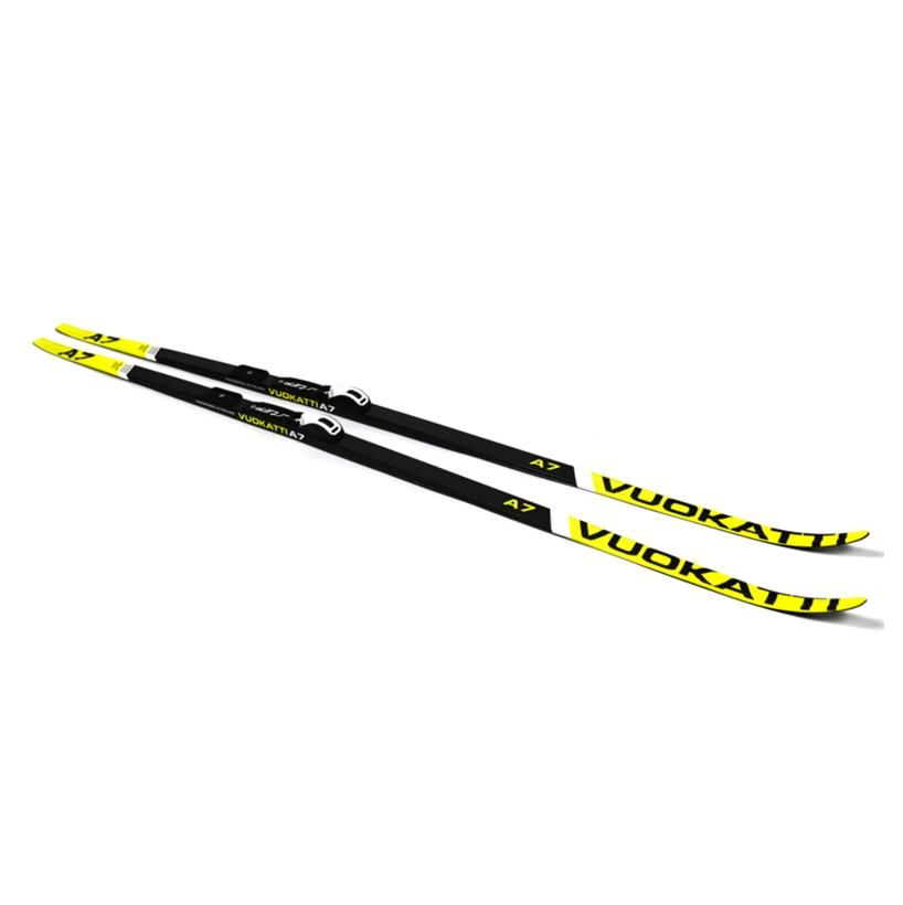 Беговые лыжи VUOKATTI 185 см с креплением NNN Step-in (Wax) Black Yellow без палок