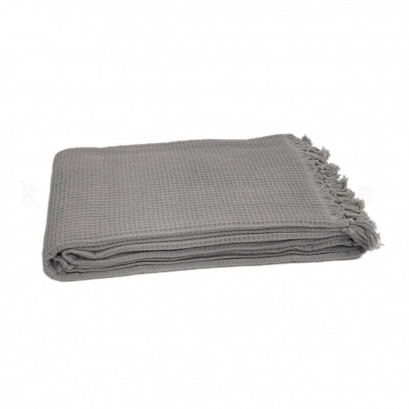Плед из хлопка с бахромой KARVEN P928 WAFFLE PIKE светло-серый 200х220
