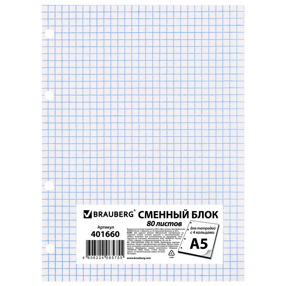 

Набор из 20 шт, Сменный блок к тетради на кольцах (401660)