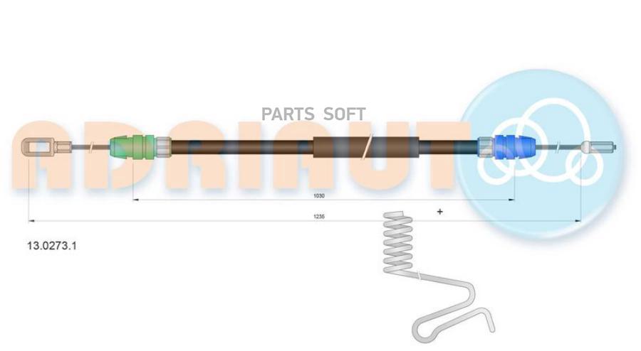 

ADRIAUTO 1302731 AD13.0273.1_трос ручника задний правый 1235mm\ Ford Transit 06-14 1шт
