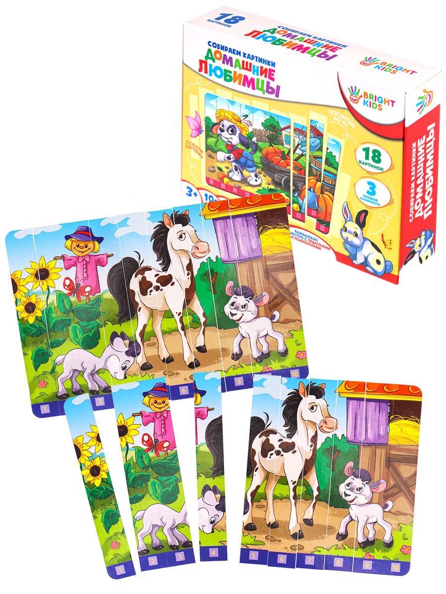 

Развивающая игра Собираем картинки. Домашние любимцы, 18 картинок Bright Kids