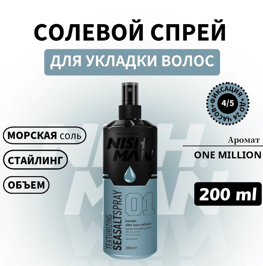 Солевой спрей для укладки волос NISHMAN 200мл ликвидатор запаха псины api san умный спрей 200мл