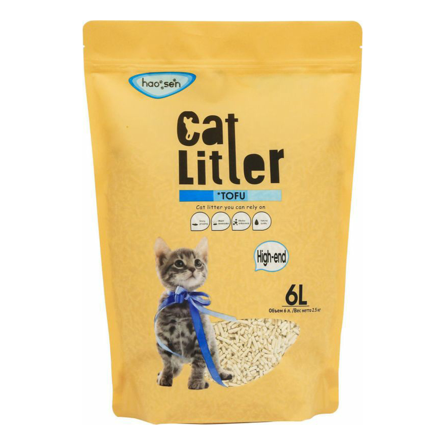 фото Наполнитель haosen cat litter tofu впитывающий соевый 6 л