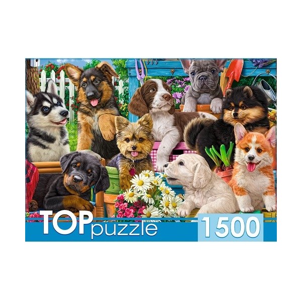 

Пазлы Toppuzzle. Компания щенков в саду, 1500 элементов TOPpuzzle