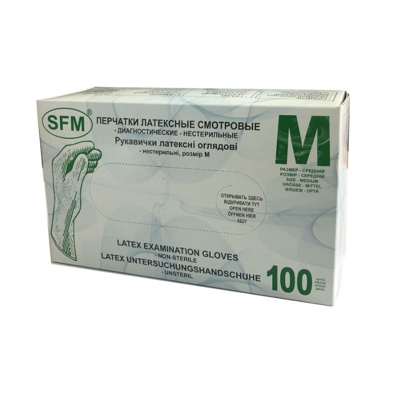 Купить Перчатки смотровые латексные нестерильные опудренные SFM M 100 шт., SFM Hospital Products