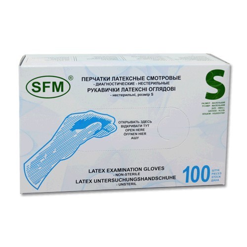 Купить Перчатки латексные нестерильные неопудренные р.S 100 шт., SFM Hospital Products, белый