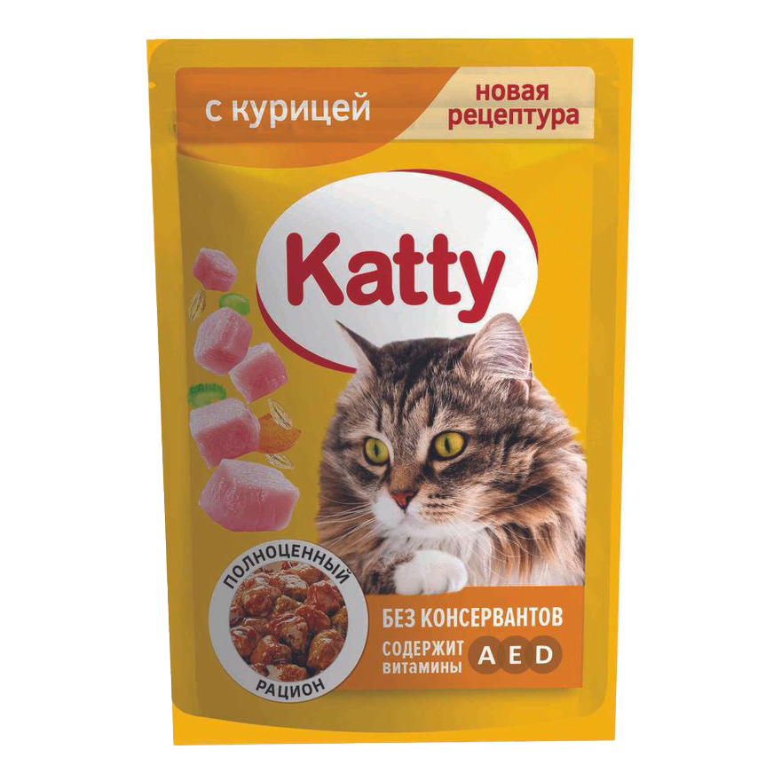 фото Влажный корм katty с курицей для кошек 85 г