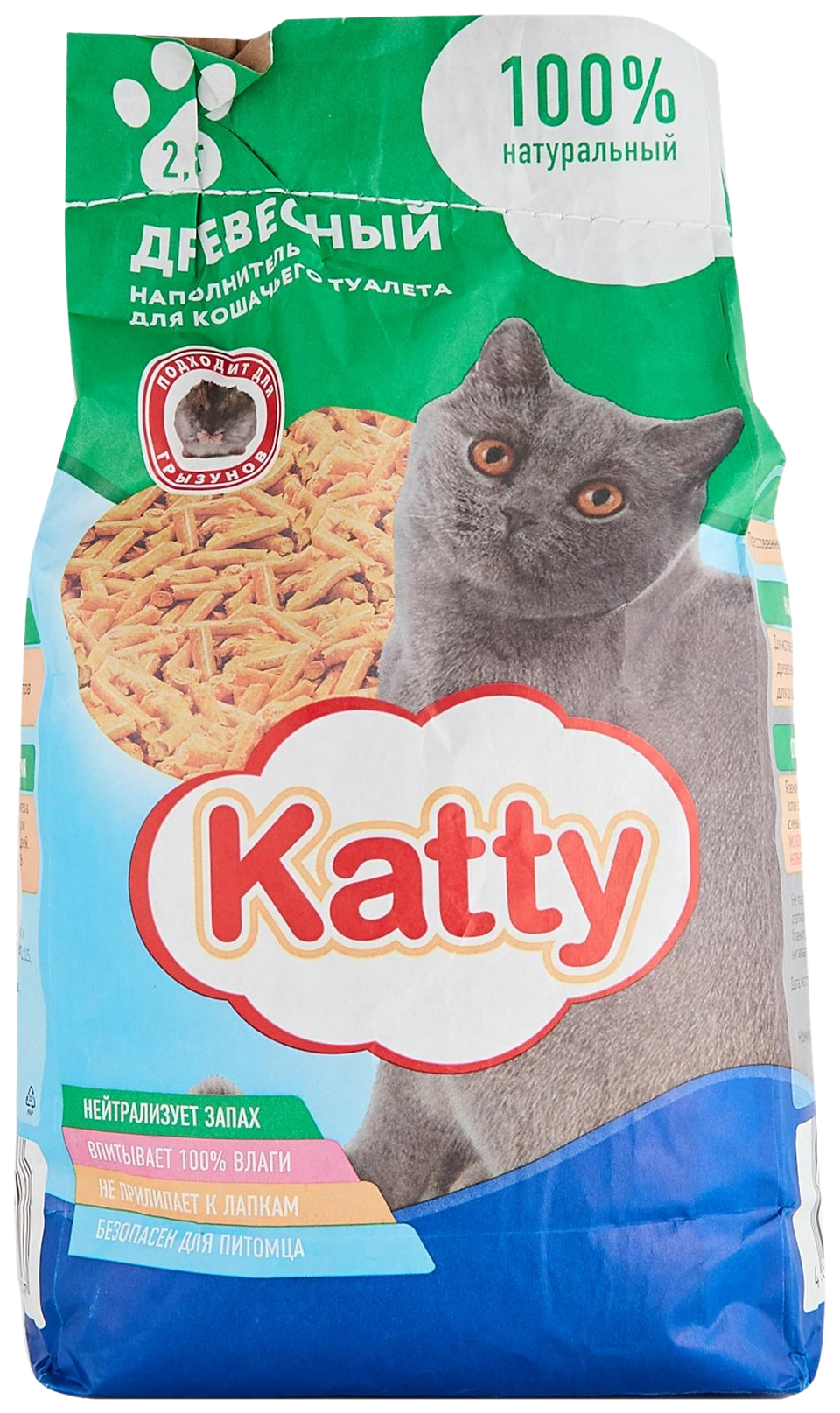 Наполнитель туалетов для кошек Katty древесный, 2,8 кг