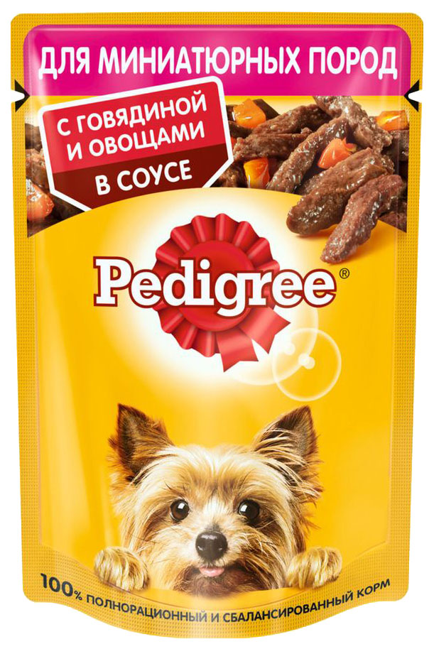 Влажный корм для собак Pedigree говядина с овощами в соусе для миниатюрных пород, 85 г