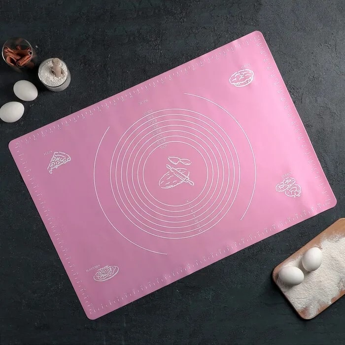 фото Силиконовый коврик для раскатки теста, 65х45 см, розовый bodom